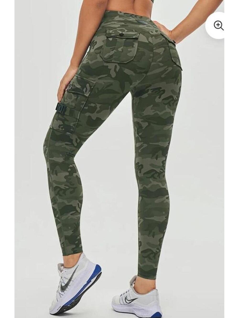 Firmabs Camo Cargo Pocket Leggings Womens US M High Rise Stretch Workout Pants